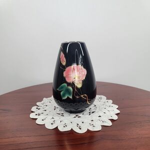 Vintage Andre R. Otagiri Black Bud Vase Crimson‎ Rose Gold Trim Made in Japan